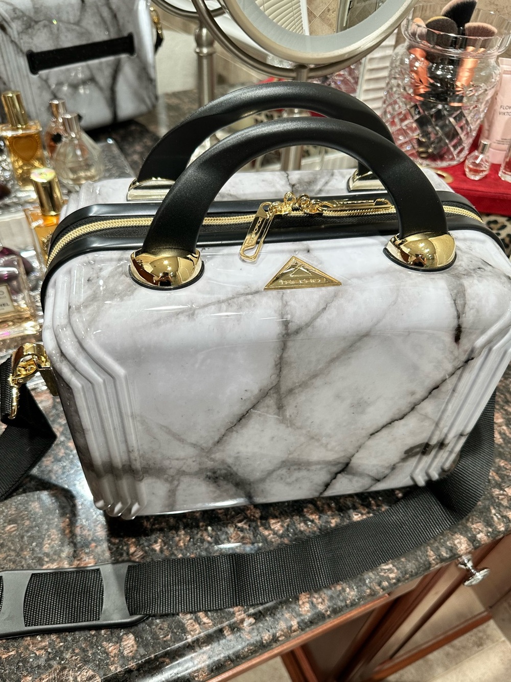 TRIFORCE Marble-Print Structured travel vanity case